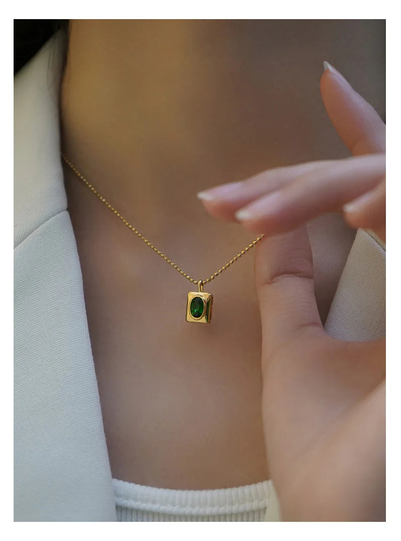 Gold-Plated Green Zircon Pendant Necklace