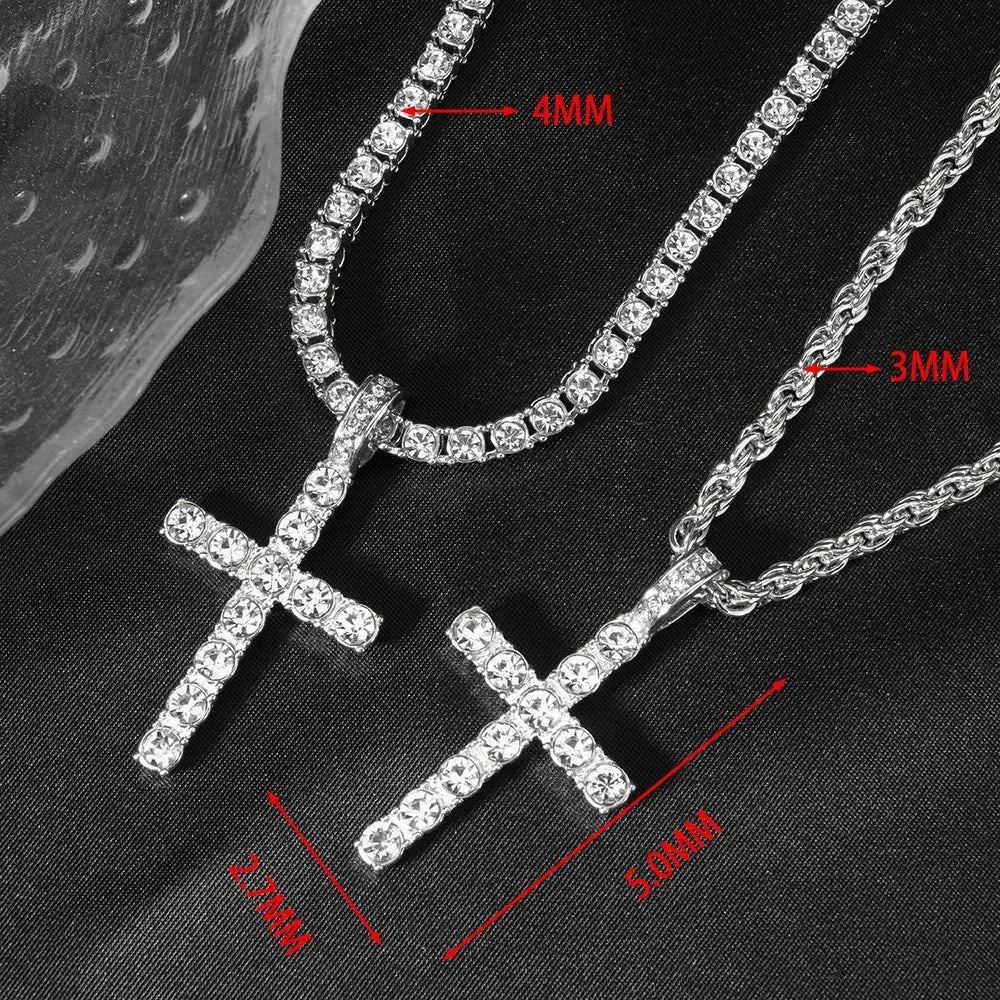 Iced Cross Pendant Necklace