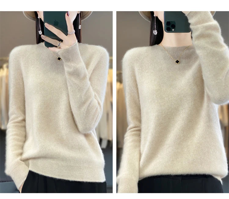 100% pure wool cashmere sweater women's O-neck pullover casual knit top autumn and winter women's coat Korean fashion