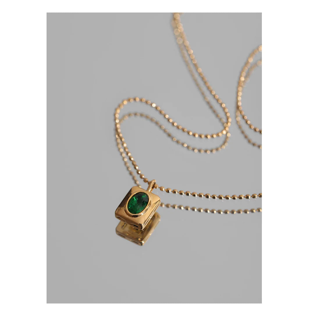 Gold-Plated Green Zircon Pendant Necklace