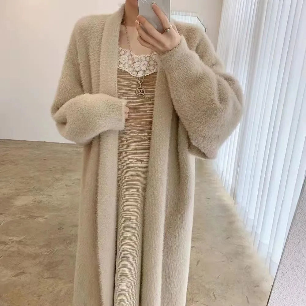 White Fluffy Long Cardigan