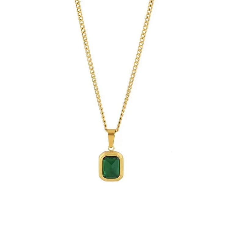 Gold-Plated Green Zircon Pendant Necklace