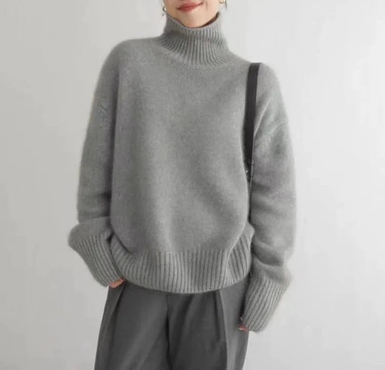 Turtleneck 100% pure cashmere women's loose sweater thickened autumn and winter wool sweater jumper lazy base