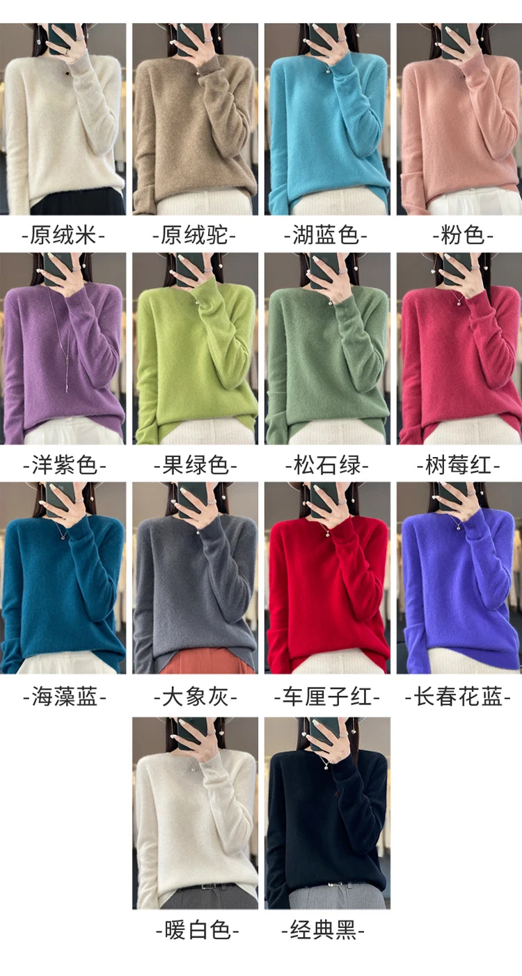 100% pure wool cashmere sweater women's O-neck pullover casual knit top autumn and winter women's coat Korean fashion