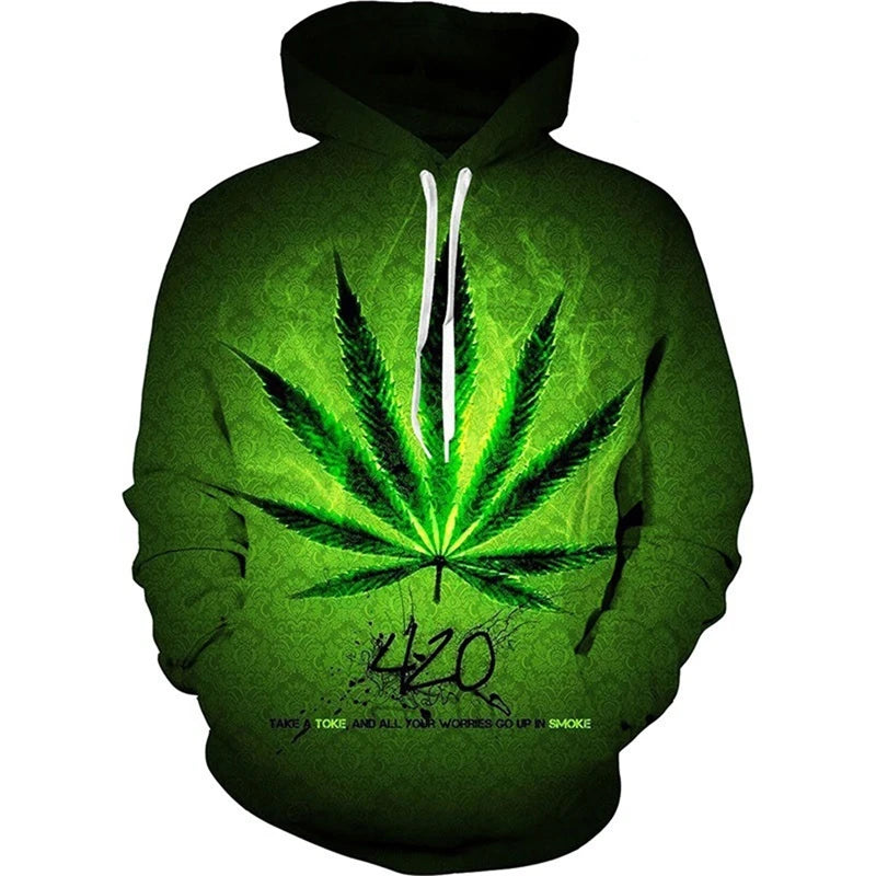 3D Weed Leaf Print Hoodie