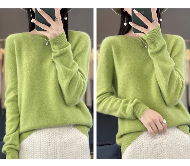 100% pure wool cashmere sweater women's O-neck pullover casual knit top autumn and winter women's coat Korean fashion