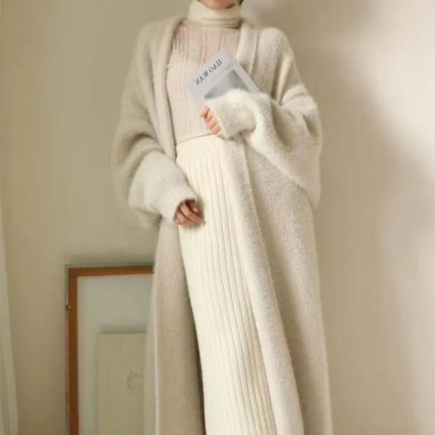 White Fluffy Long Cardigan