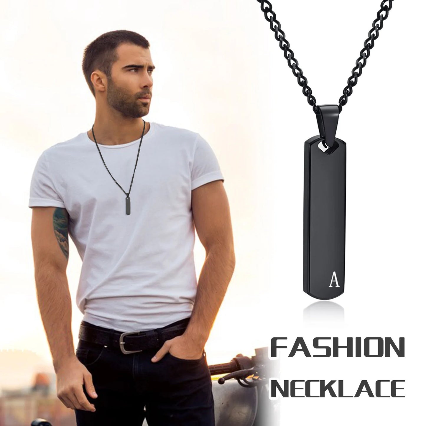 A-Z Initial Bar Necklace for Men