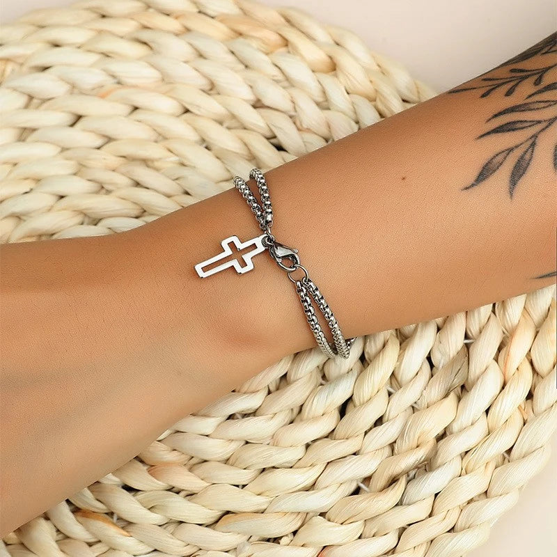 Double Chain Cross Bracelet