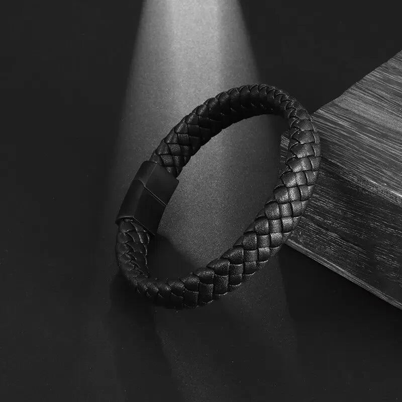 Black Woven Leather Bracelet