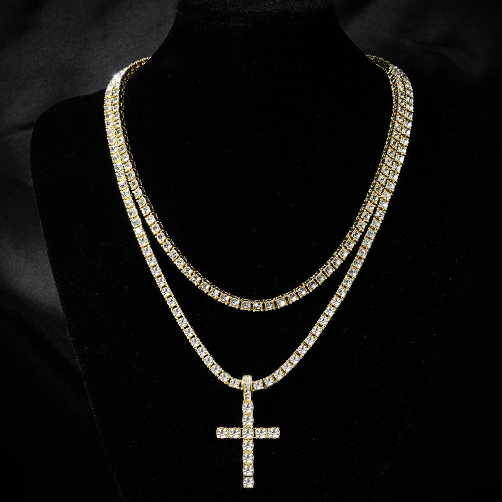 Iced Cross Pendant Necklace