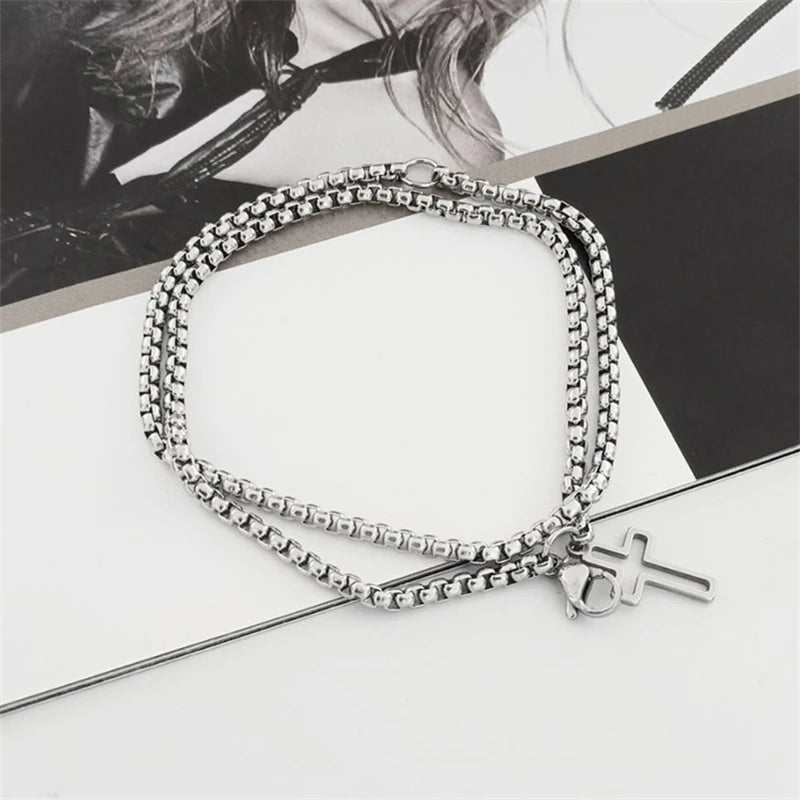 Double Chain Cross Bracelet