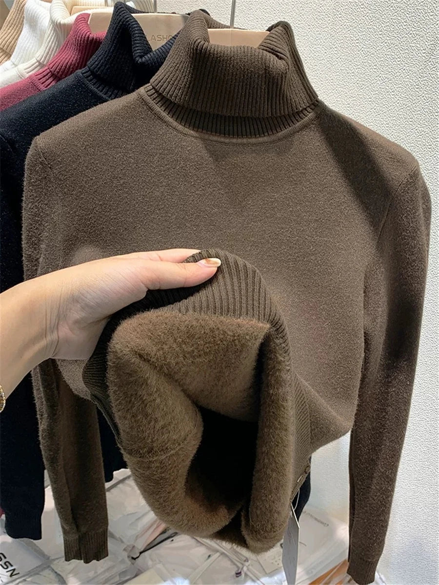 Elegant Velvet-Lined Turtleneck Sweater