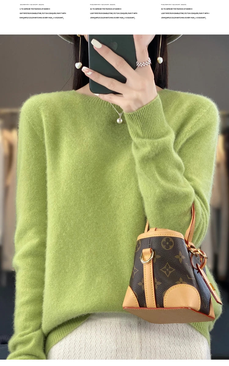 100% pure wool cashmere sweater women's O-neck pullover casual knit top autumn and winter women's coat Korean fashion