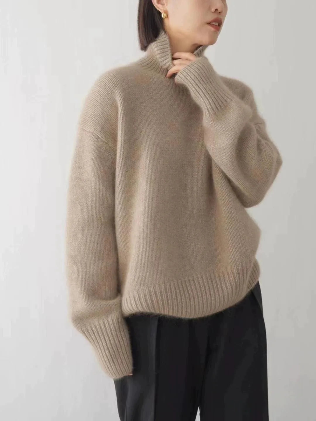 Turtleneck 100% pure cashmere women's loose sweater thickened autumn and winter wool sweater jumper lazy base