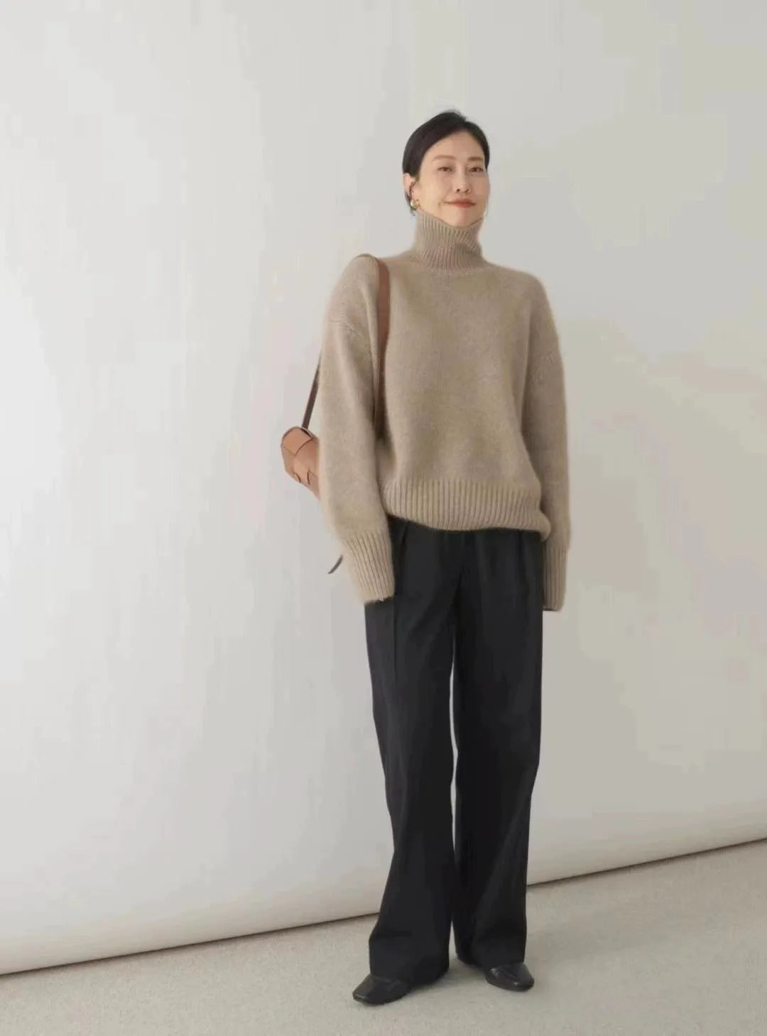 Turtleneck 100% pure cashmere women's loose sweater thickened autumn and winter wool sweater jumper lazy base