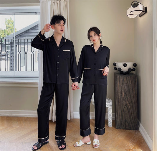 Couple's Long Sleeve Lapel Cardigan Pajamas Set